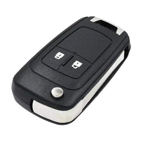 2-button key fob shell case in dark black, with metal key blade and gray insert.