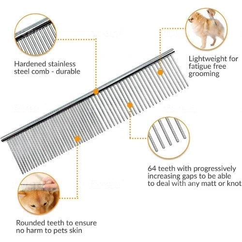 Dog Cat Pet Grooming Comb Double Row Metal Teeth Fur Rake Brush for Shedding UK