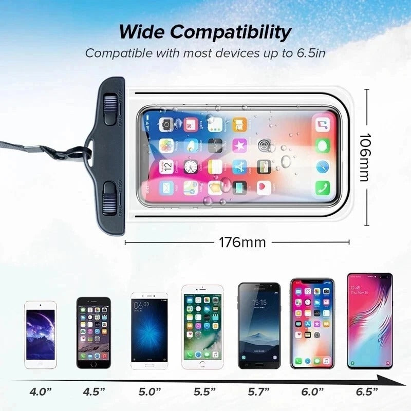 Pack Of 2 Waterproof Phone Pouch Underwater Case Cover Universal Dry Bag Mobile