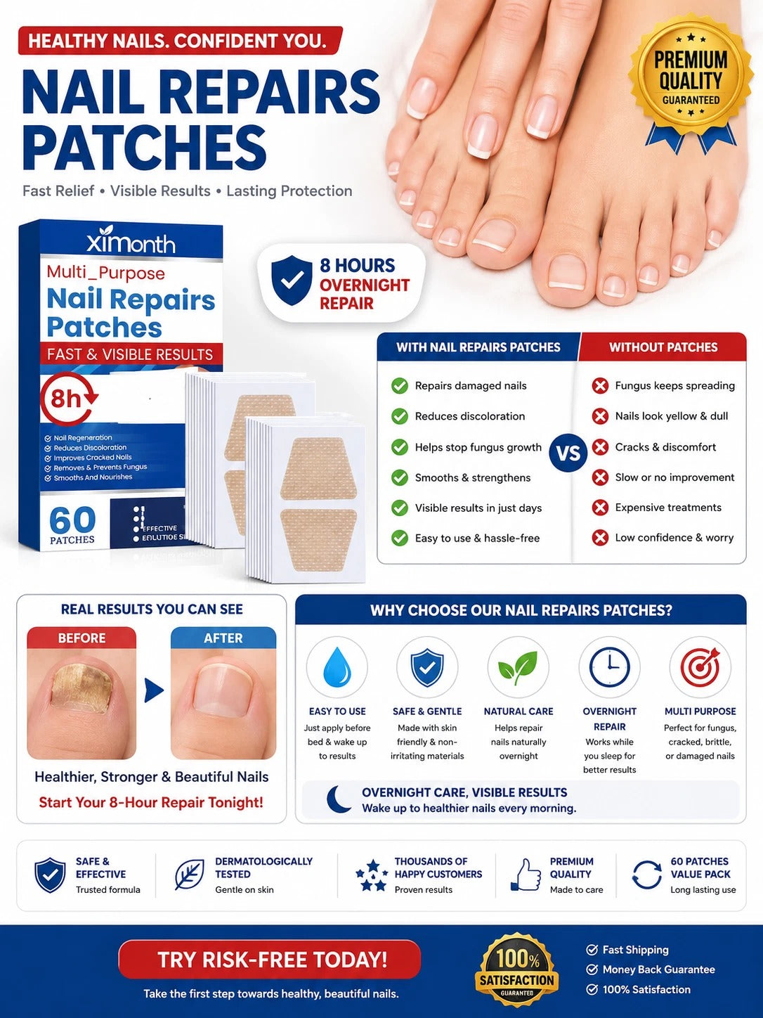 60PCS Anti Fungal Nail Treatment Patches – Toenail Fungus Repair Care for Onyc