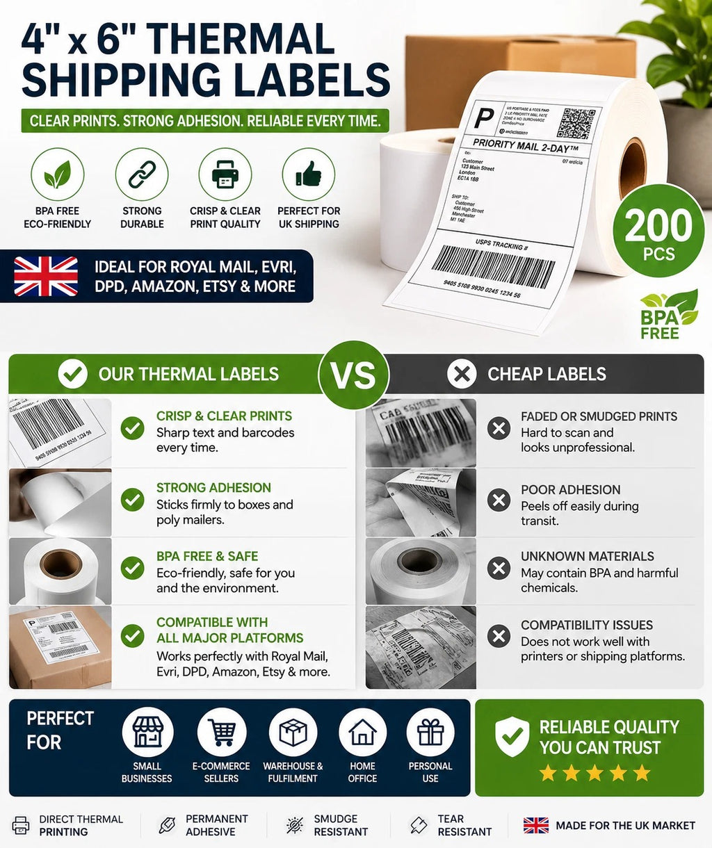 4"x6" Direct Thermal Shipping Labels for Zebra & Rollo Printer Fanfold and Rolls