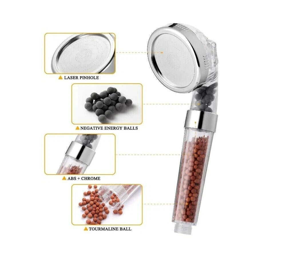 Turbo shower head filter cartridge with bead-filled inner tube and round spray face