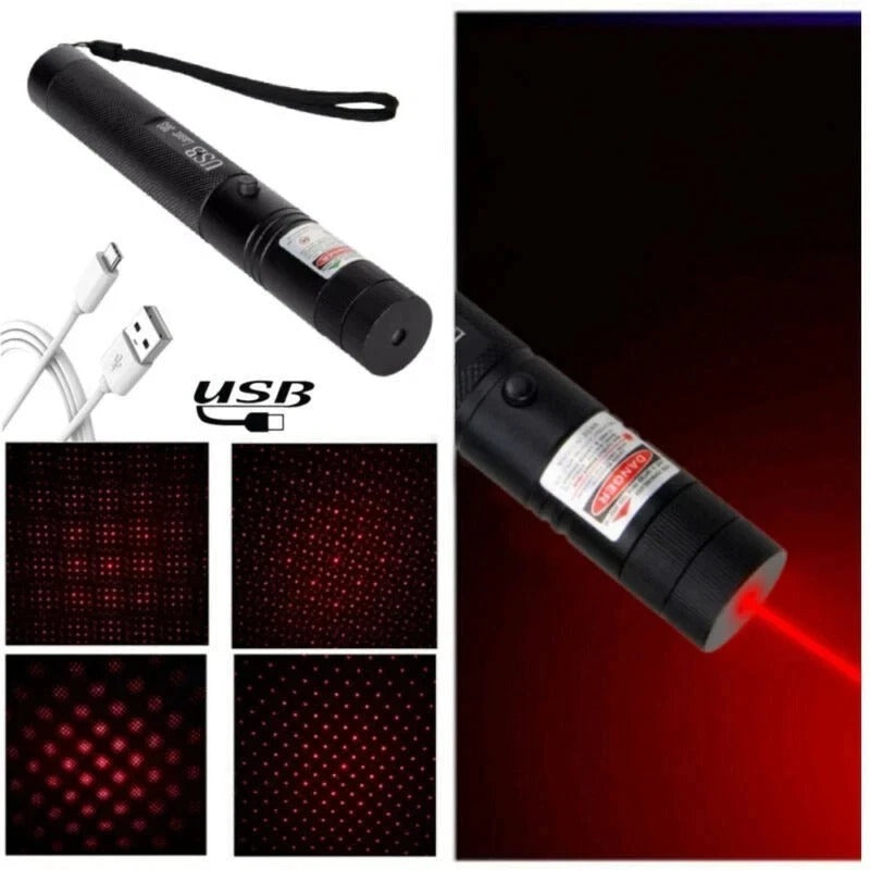 Rechargeable Red Laser Pointer Pen USB Charging Strong Beam Long Range Presenter