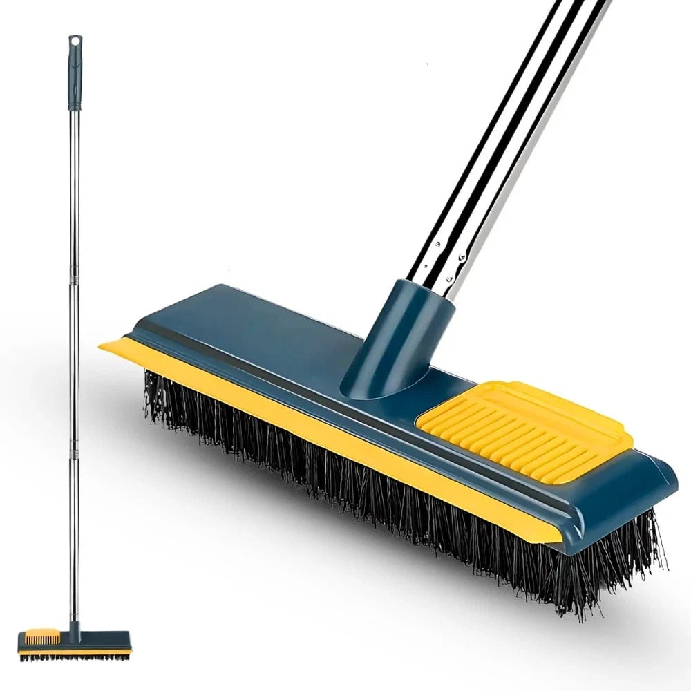Long Floor Scrubbing Brush Long Handle Pole 2 in 1 Stiff Bristle Brush Squeegee