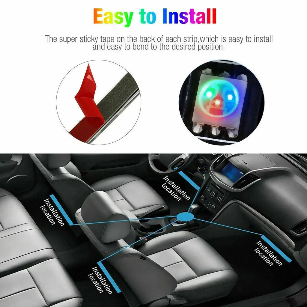 Car Interior Footwell LED Strip Lights RGB Multicolour Remote Atmosphere Lamp UK