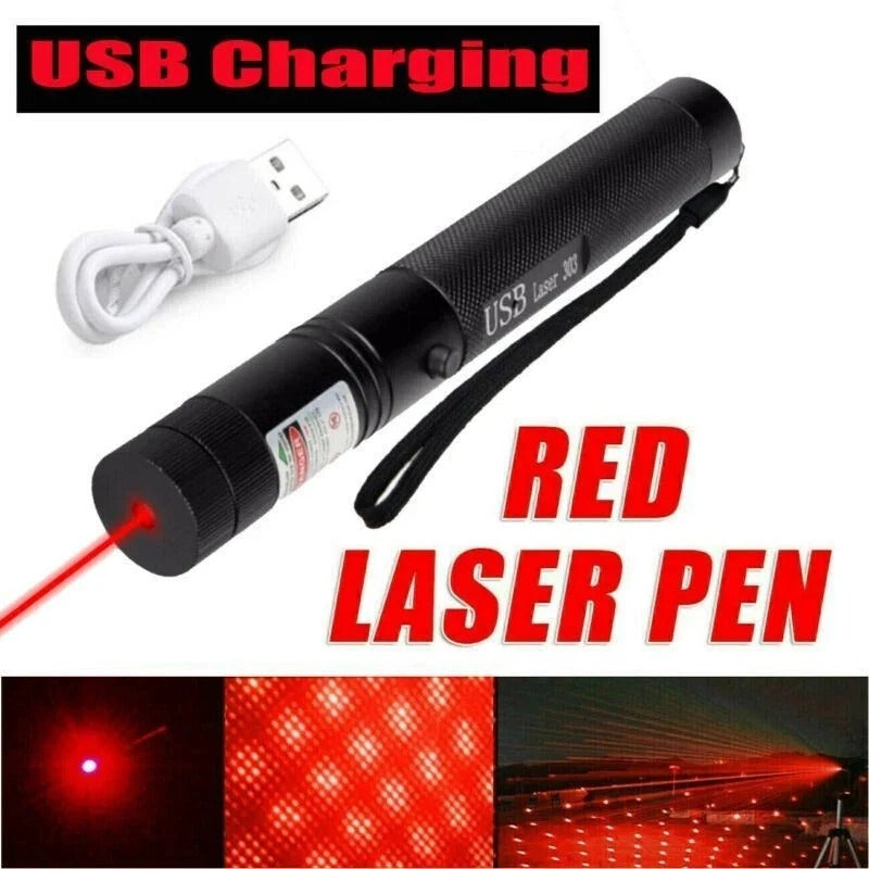 Rechargeable Red Laser Pointer Pen USB Charging Strong Beam Long Range Presenter