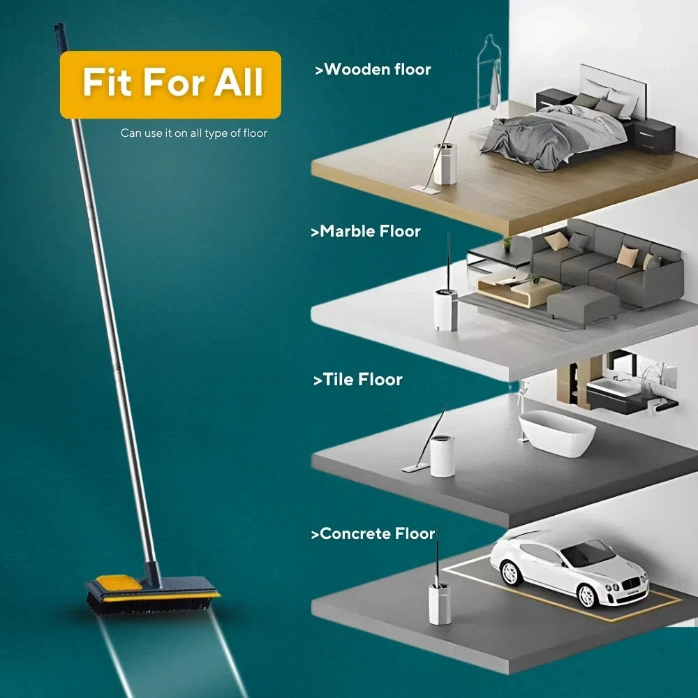Long Floor Scrubbing Brush Long Handle Pole 2 in 1 Stiff Bristle Brush Squeegee