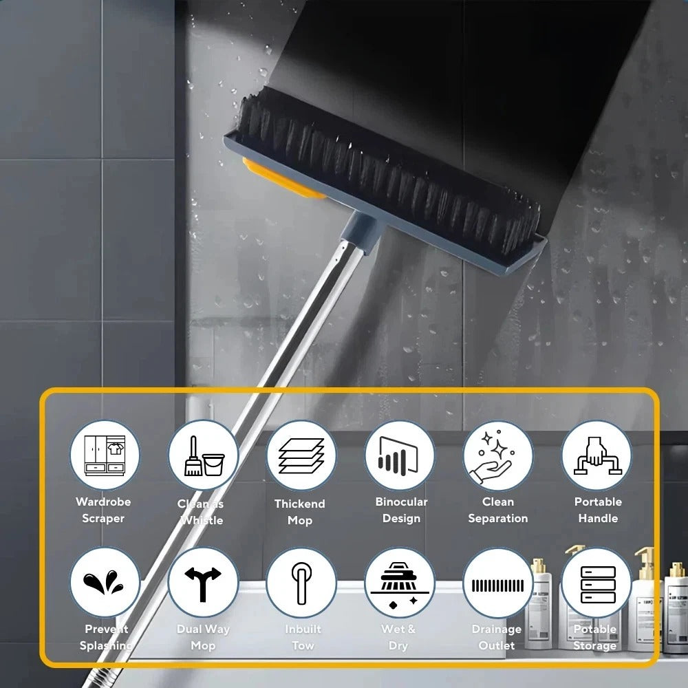 Long Floor Scrubbing Brush Long Handle Pole 2 in 1 Stiff Bristle Brush Squeegee