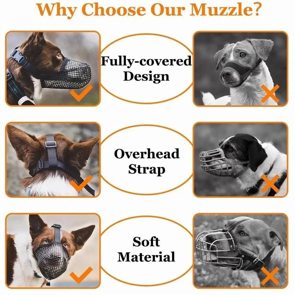 Dog Soft Breathable Safety Muzzle Adjustable Mouth Cover Pet Mesh Anti-Barking