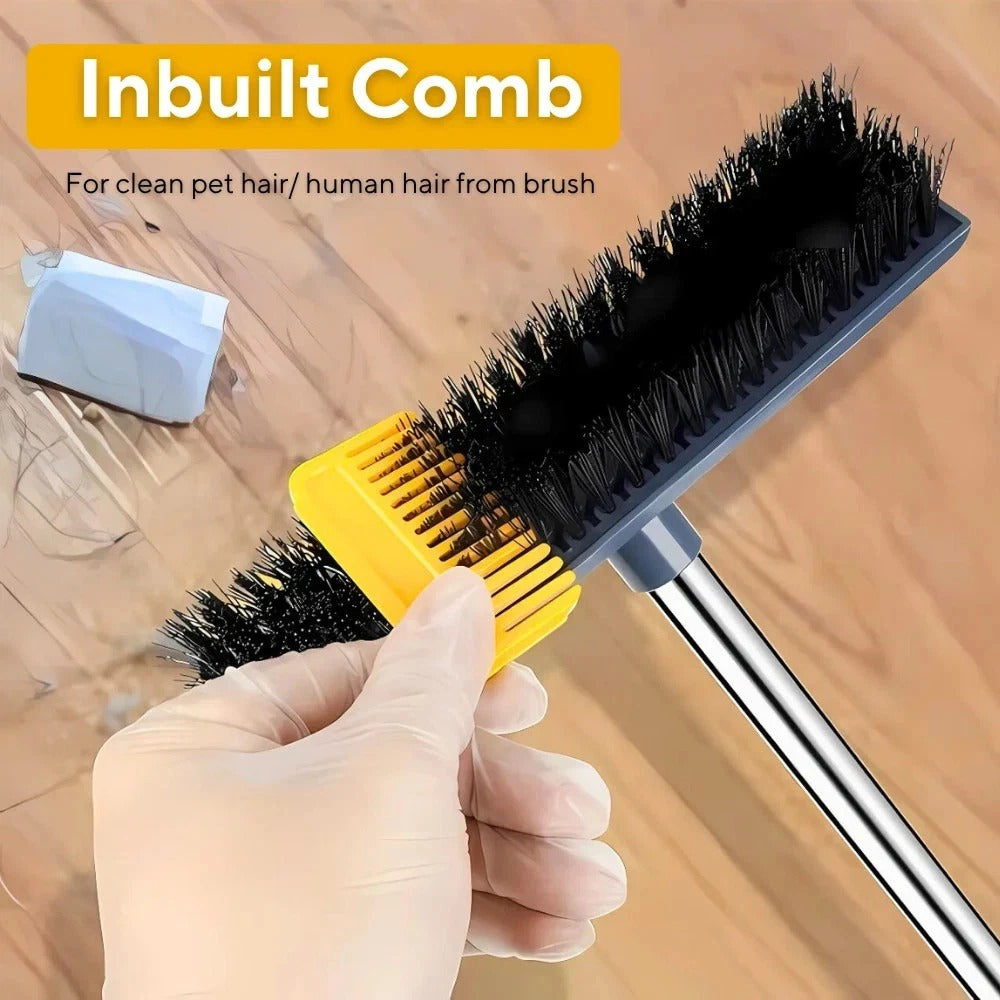 Long Floor Scrubbing Brush Long Handle Pole 2 in 1 Stiff Bristle Brush Squeegee
