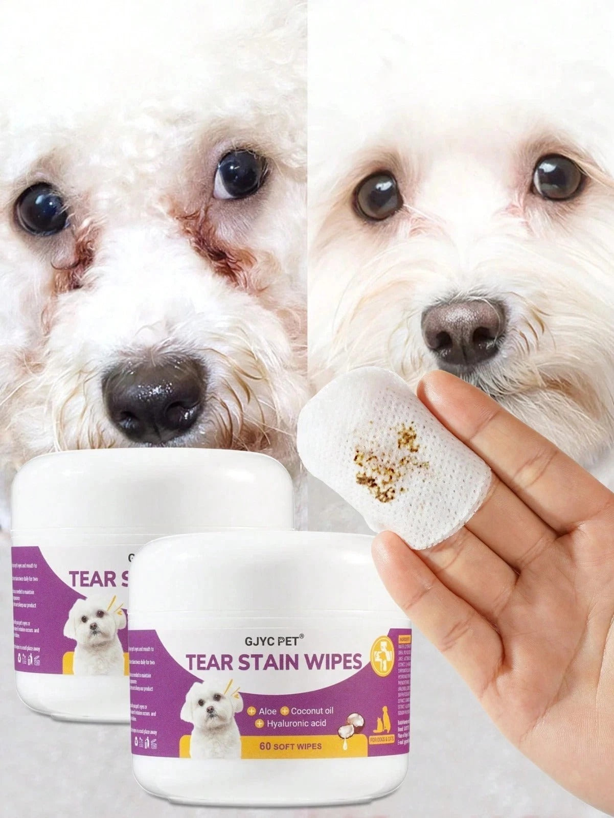 GJYC Pet Eye Wipes for Dogs & Cats – Gentle Tear Stain Remover Cleaning Wipes