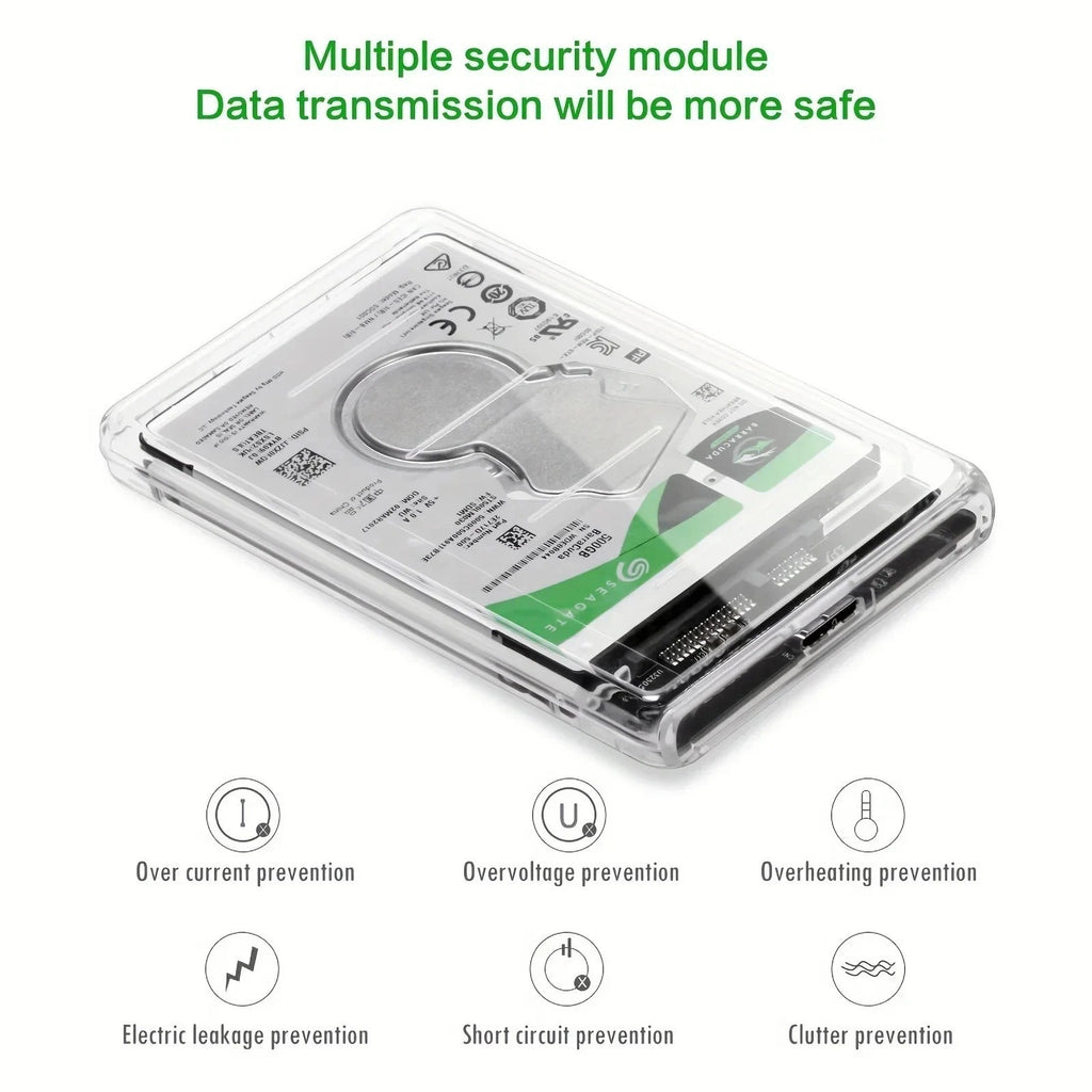 2.5" USB 3.0 SATA External Hard Drive Enclosure Case Clear HDD SSD Caddy Adapter