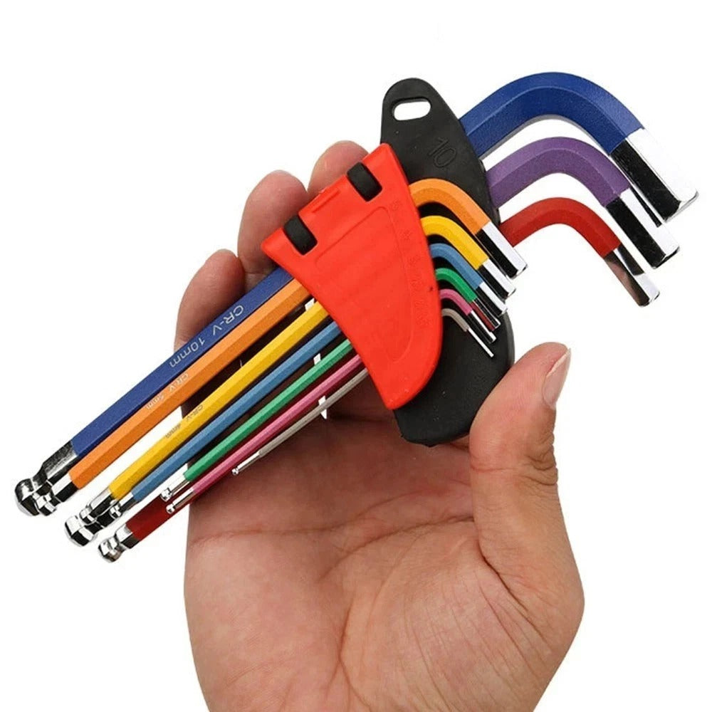 9x Allen Key Set Hex Metric Ball End Long Folding Colour Coded Design Alan Keys