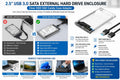 2.5" USB 3.0 SATA External Hard Drive Enclosure Case Clear HDD SSD Caddy Adapter