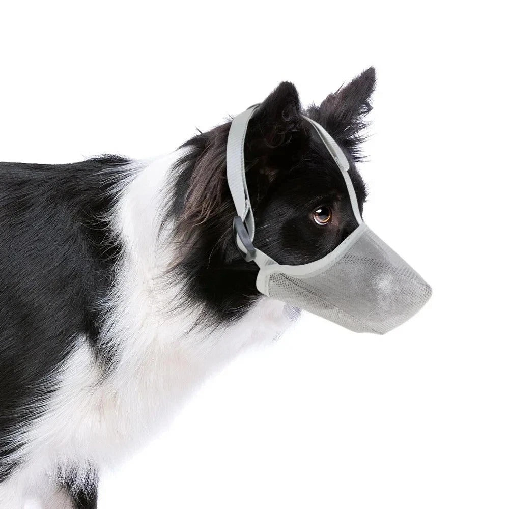 Dog Soft Breathable Safety Muzzle Adjustable Mouth Cover Pet Mesh Anti-Barking