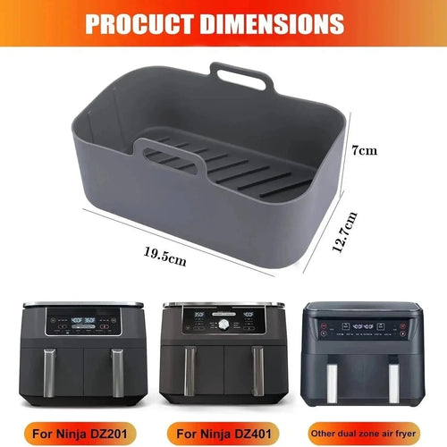 Gray dual basket liner tray with ridged bottom, top handle, 19.5 cm length