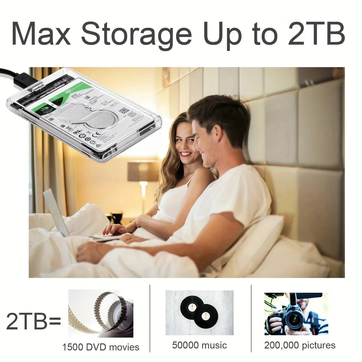 2.5" USB 3.0 SATA External Hard Drive Enclosure Case Clear HDD SSD Caddy Adapter