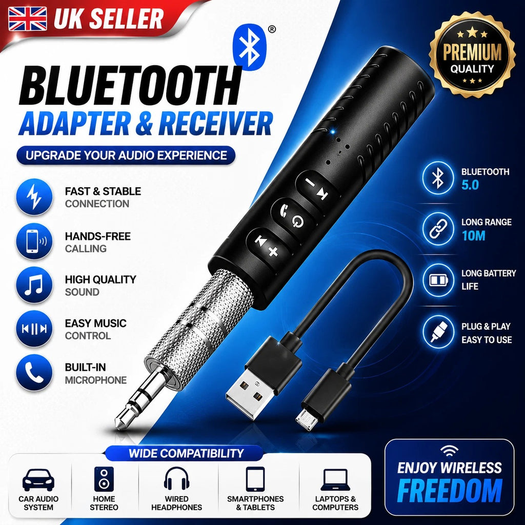 Wireless Bluetooth v4.1 Transmitter Stereo Music 3.5mm Adapter AUX Car Receiver