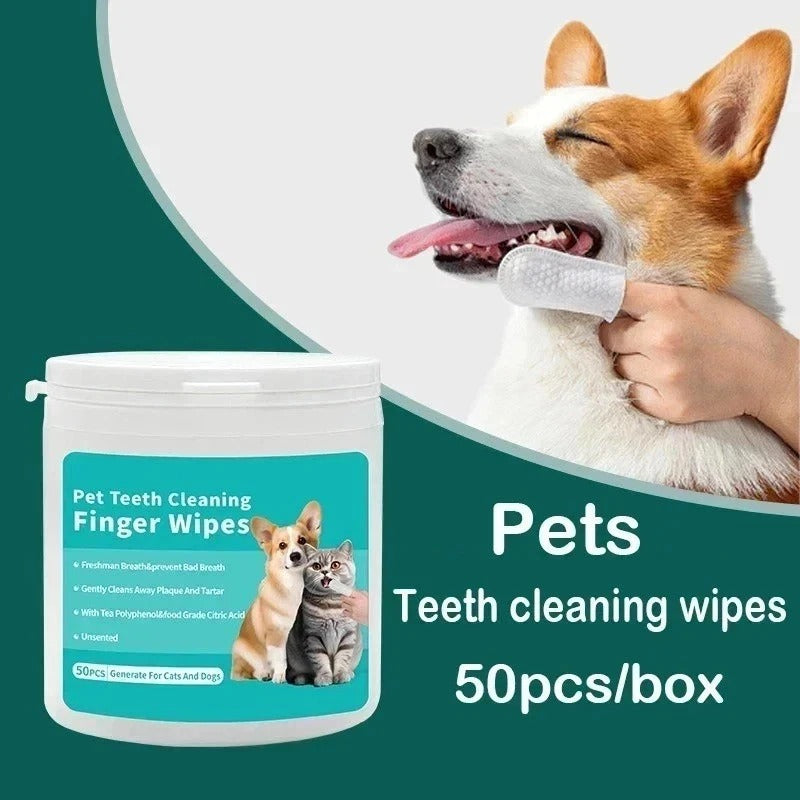 Pets Dogs Cats Teeth Wipes Dental care plaque Cleaning Finger Pads 50 Pc