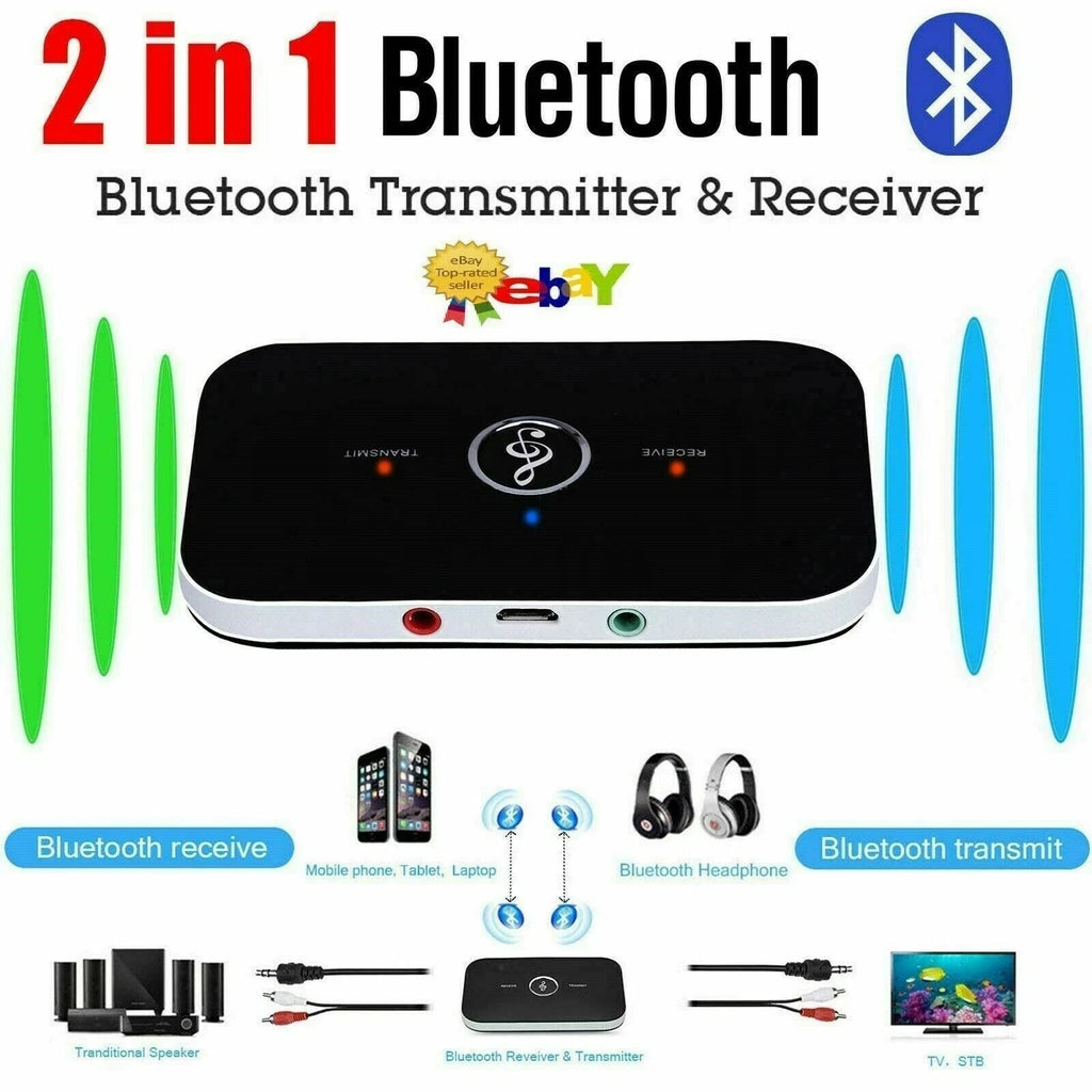 2 in 1 Bluetooth Wireless Audio Transmitter Receiver HiFi Music Adapter AUX RCA