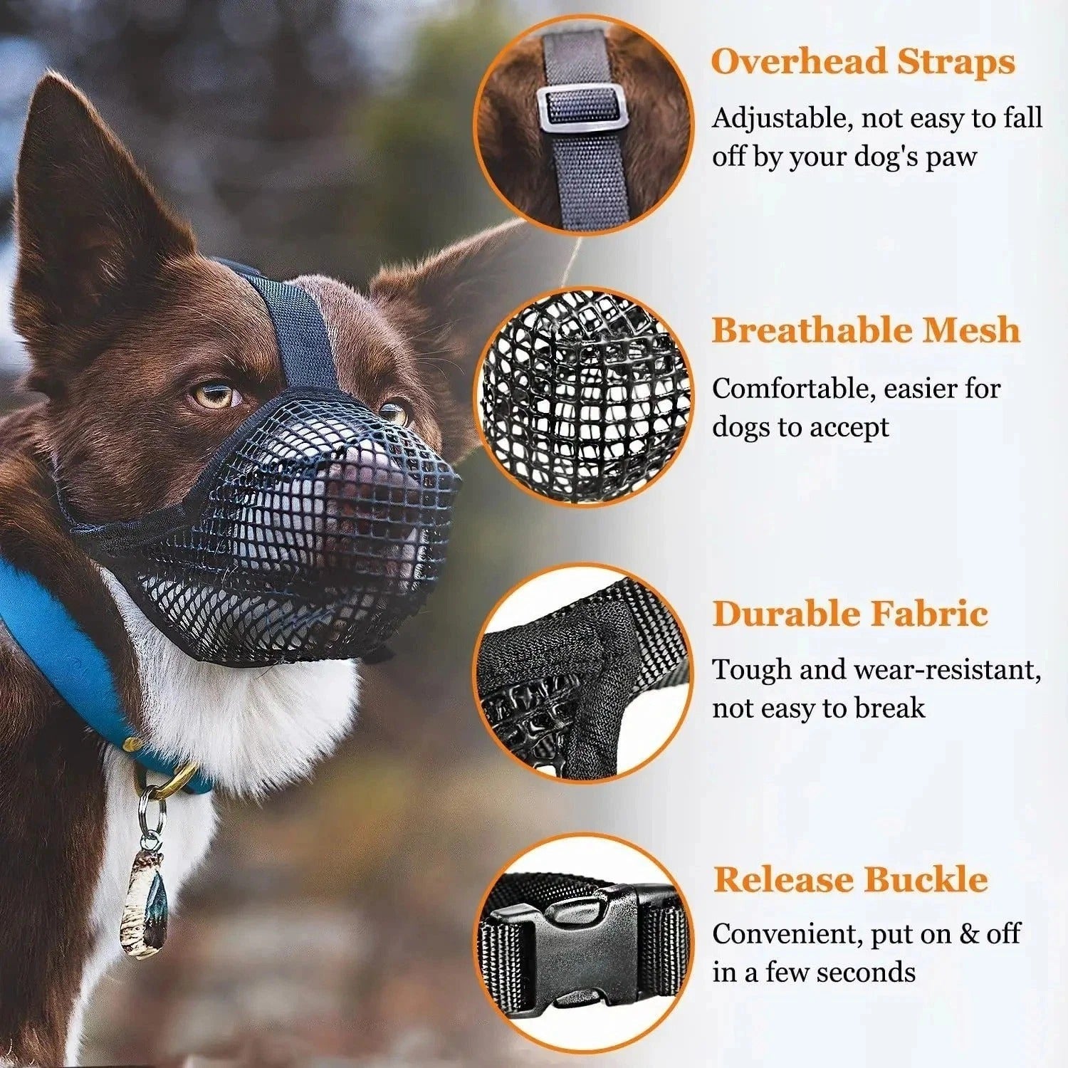Dog Soft Breathable Safety Muzzle Adjustable Mouth Cover Pet Mesh Anti-Barking