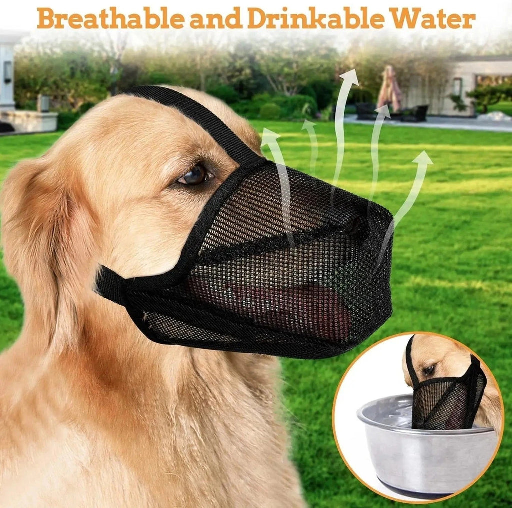 Dog Soft Breathable Safety Muzzle Adjustable Mouth Cover Pet Mesh Anti-Barking