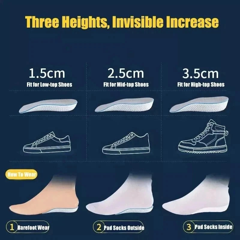 Shoe Height Increase Insoles Heel Lift 1.5/2.5/3.5cm Pads Sole Foot Washable