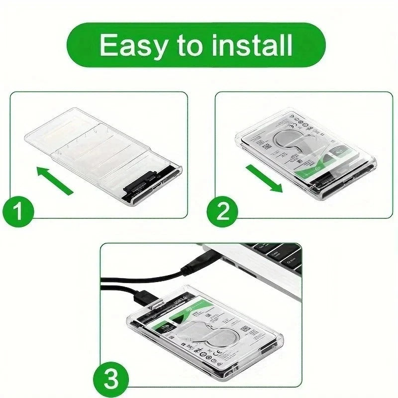 2.5" USB 3.0 SATA External Hard Drive Enclosure Case Clear HDD SSD Caddy Adapter