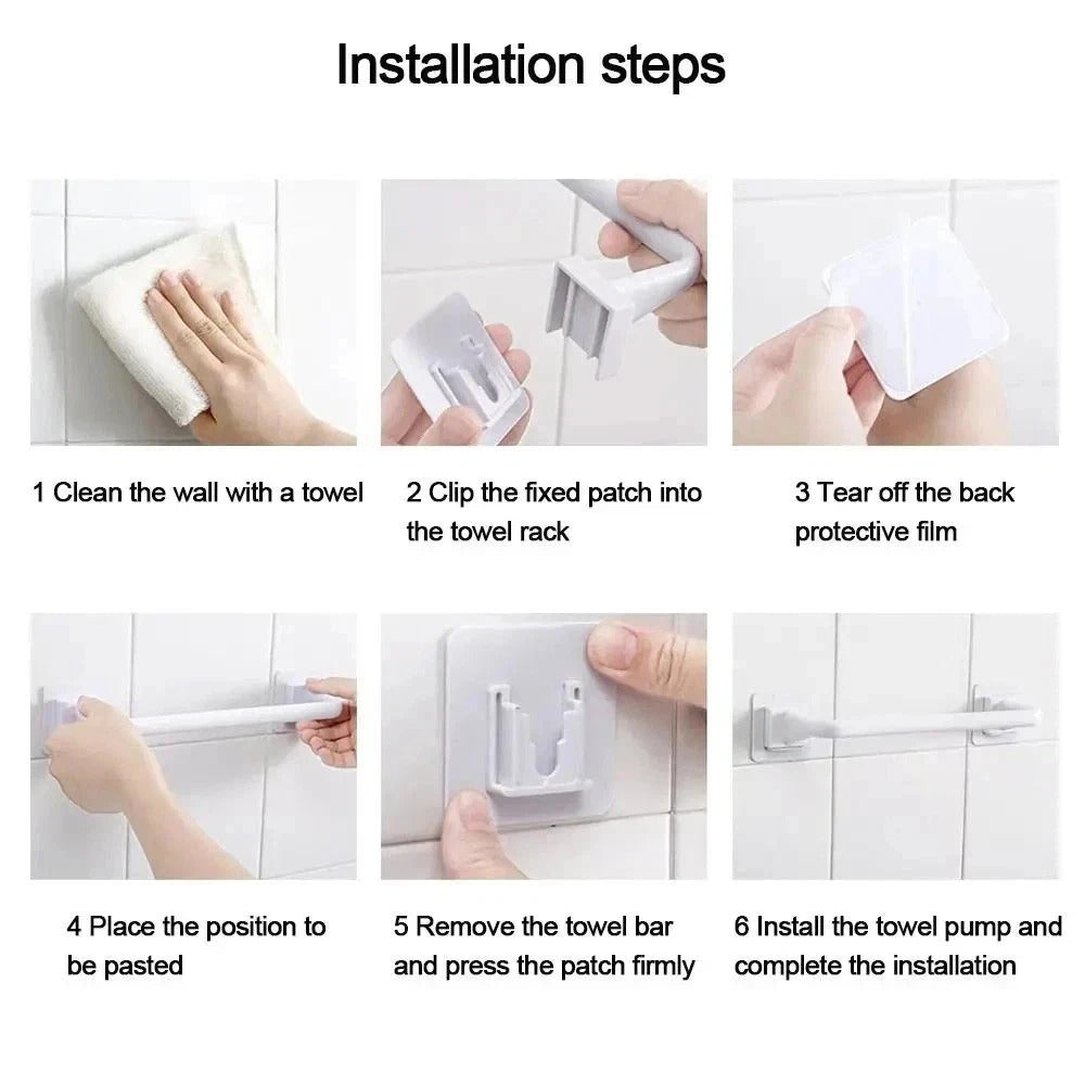 Self Adhesive Towel Rail Holder Bathroom Wall Mounted Stick-On Towel Bar Rack |