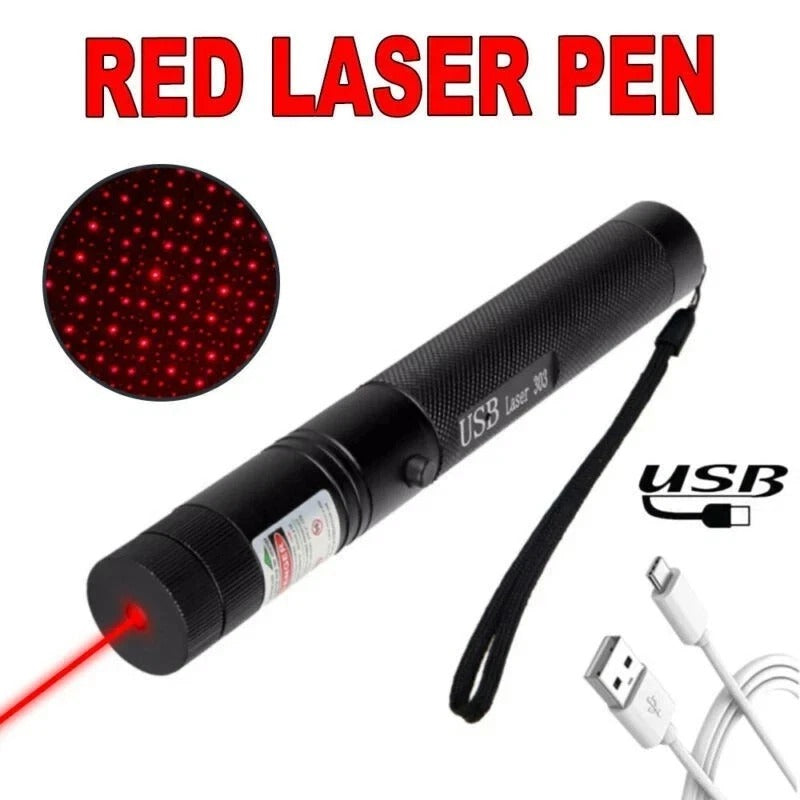 Rechargeable Red Laser Pointer Pen USB Charging Strong Beam Long Range Presenter
