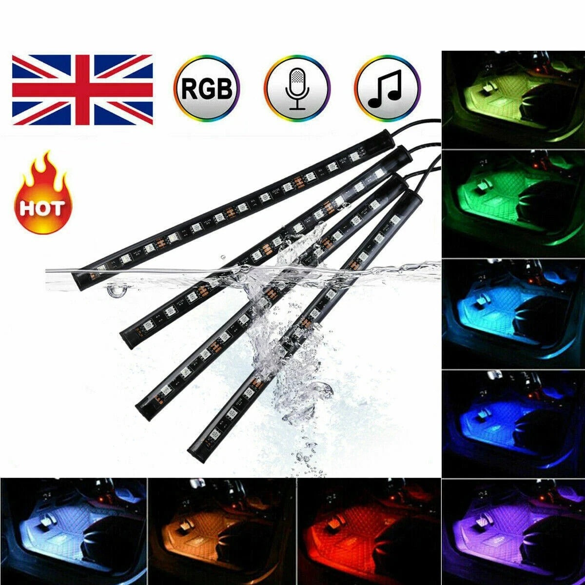 Car Interior Footwell LED Strip Lights RGB Multicolour Remote Atmosphere Lamp UK