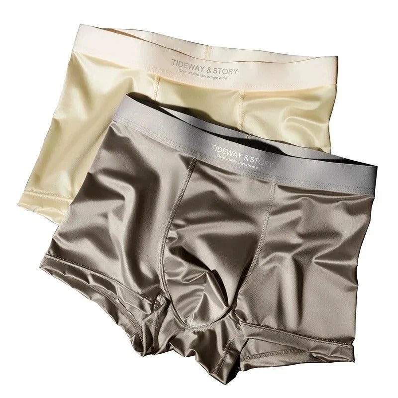 4PCS Men's Ice Silk Underwear Breathable Boxer Shorts Seamless Satin Soft Briefs