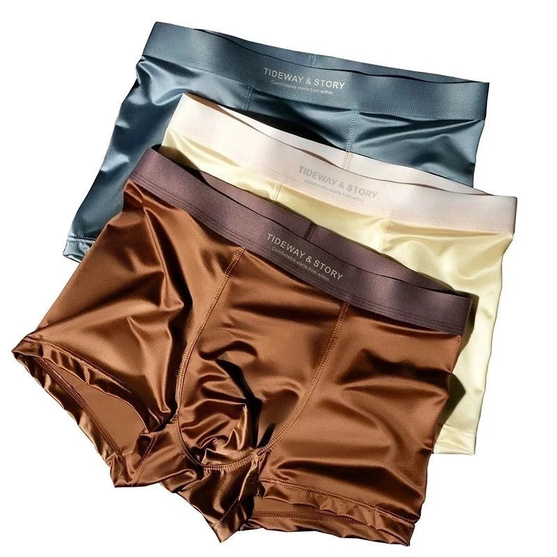 4PCS Men's Ice Silk Underwear Breathable Boxer Shorts Seamless Satin Soft Briefs