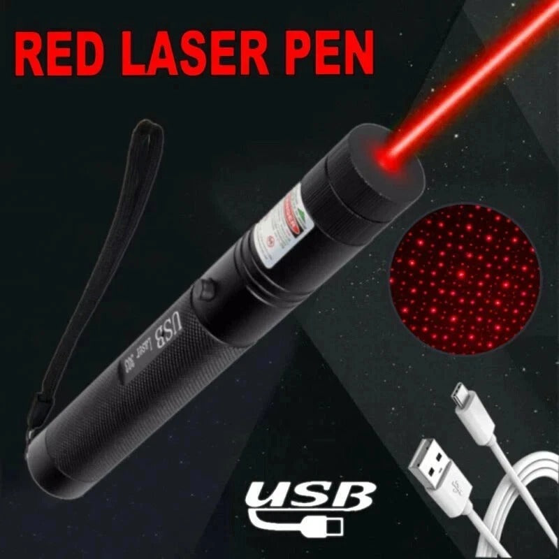 Rechargeable Red Laser Pointer Pen USB Charging Strong Beam Long Range Presenter