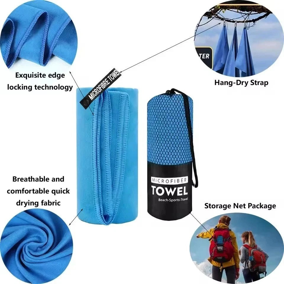 Microfiber Towel Compact Fast Drying Travel Sports Gym Beach Camping Swimming