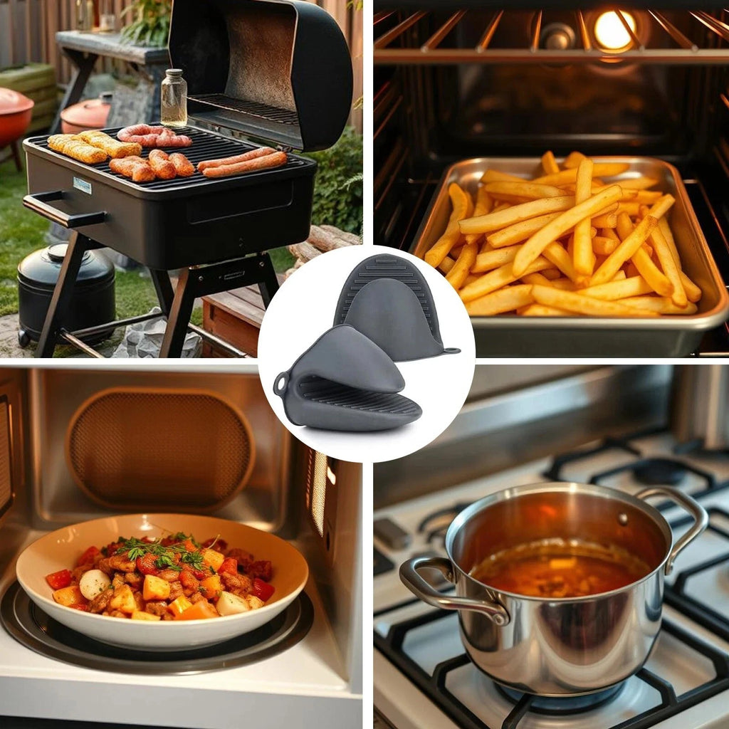 1-2 PCS Grey Silicone Pot Oven Holder Mitt Cooking Heat Resistant Thick Glove UK