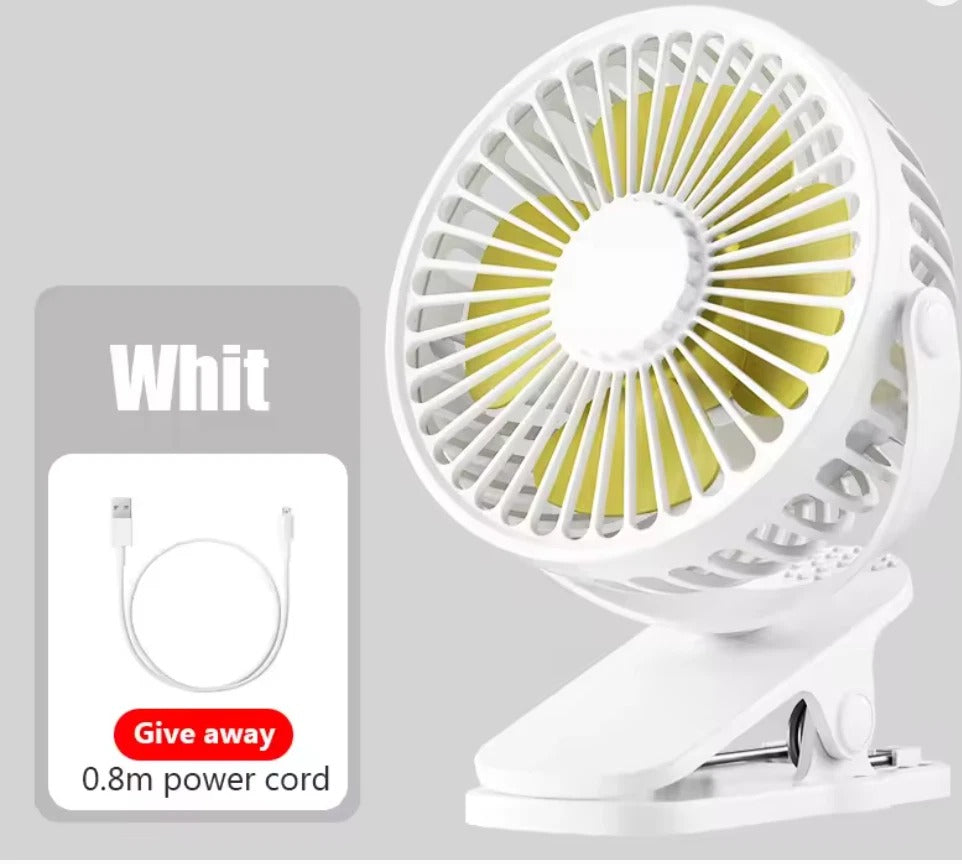 Portable USB Clip On Fan Rechargeable Mini Desk Fan 360° Rotation Quiet Cooling