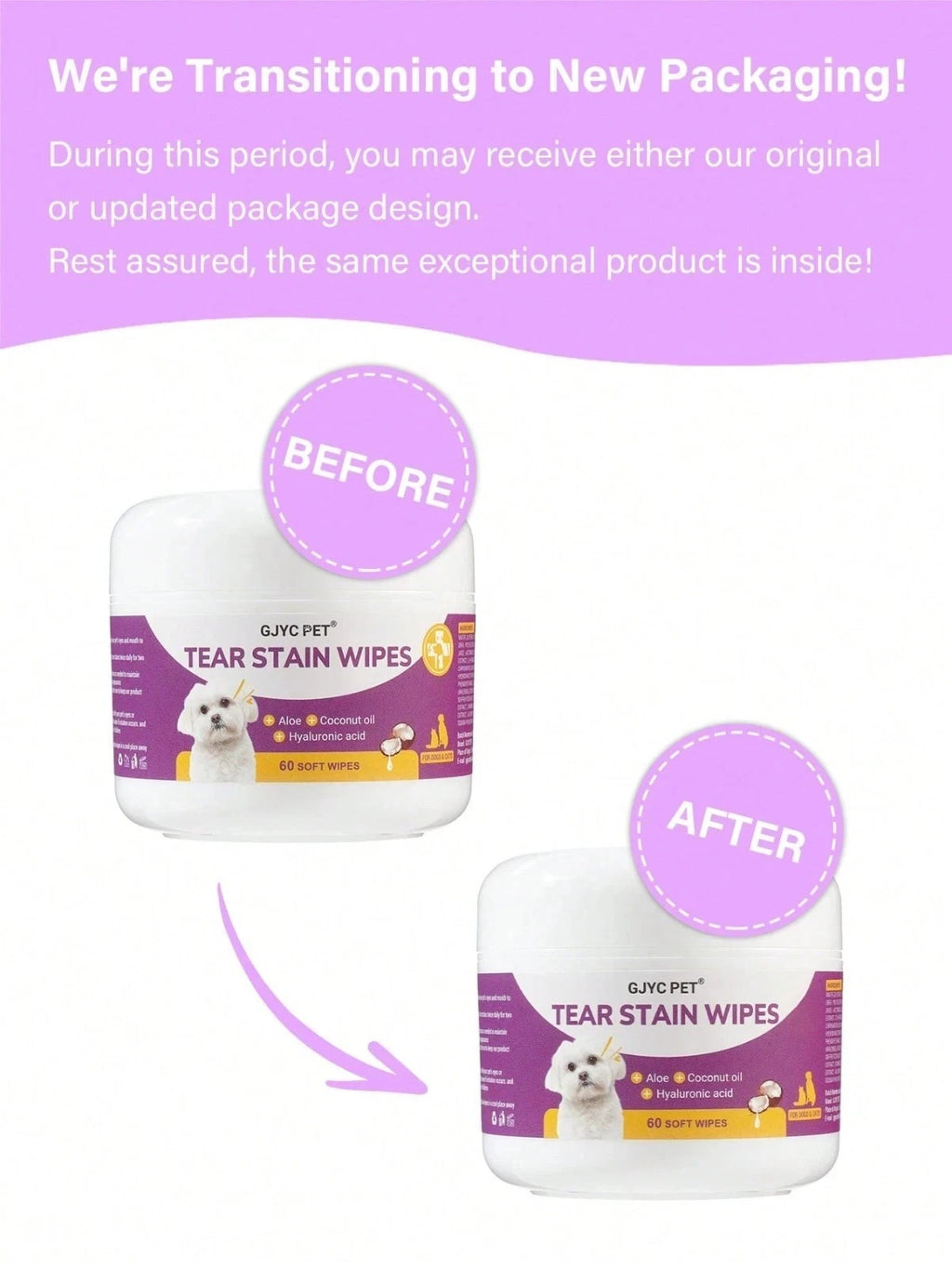 GJYC Pet Eye Wipes for Dogs & Cats – Gentle Tear Stain Remover Cleaning Wipes