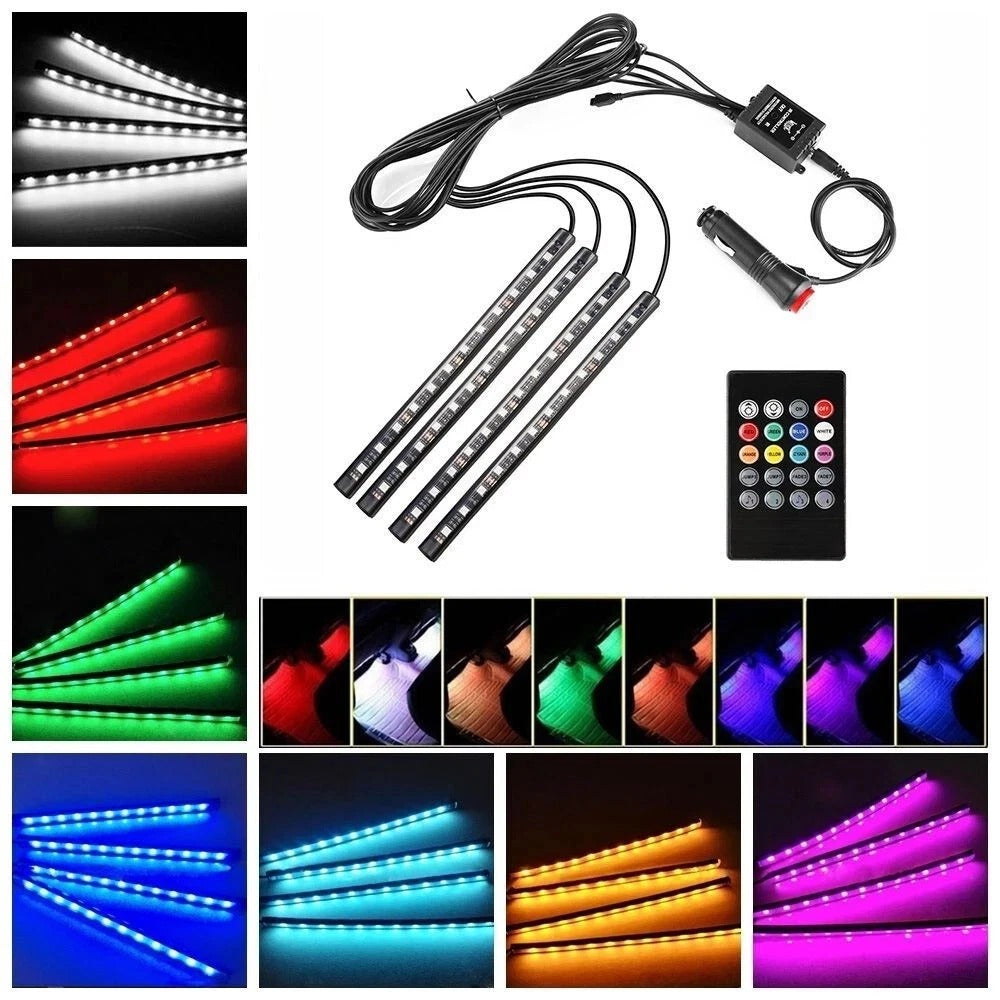Car Interior Footwell LED Strip Lights RGB Multicolour Remote Atmosphere Lamp UK