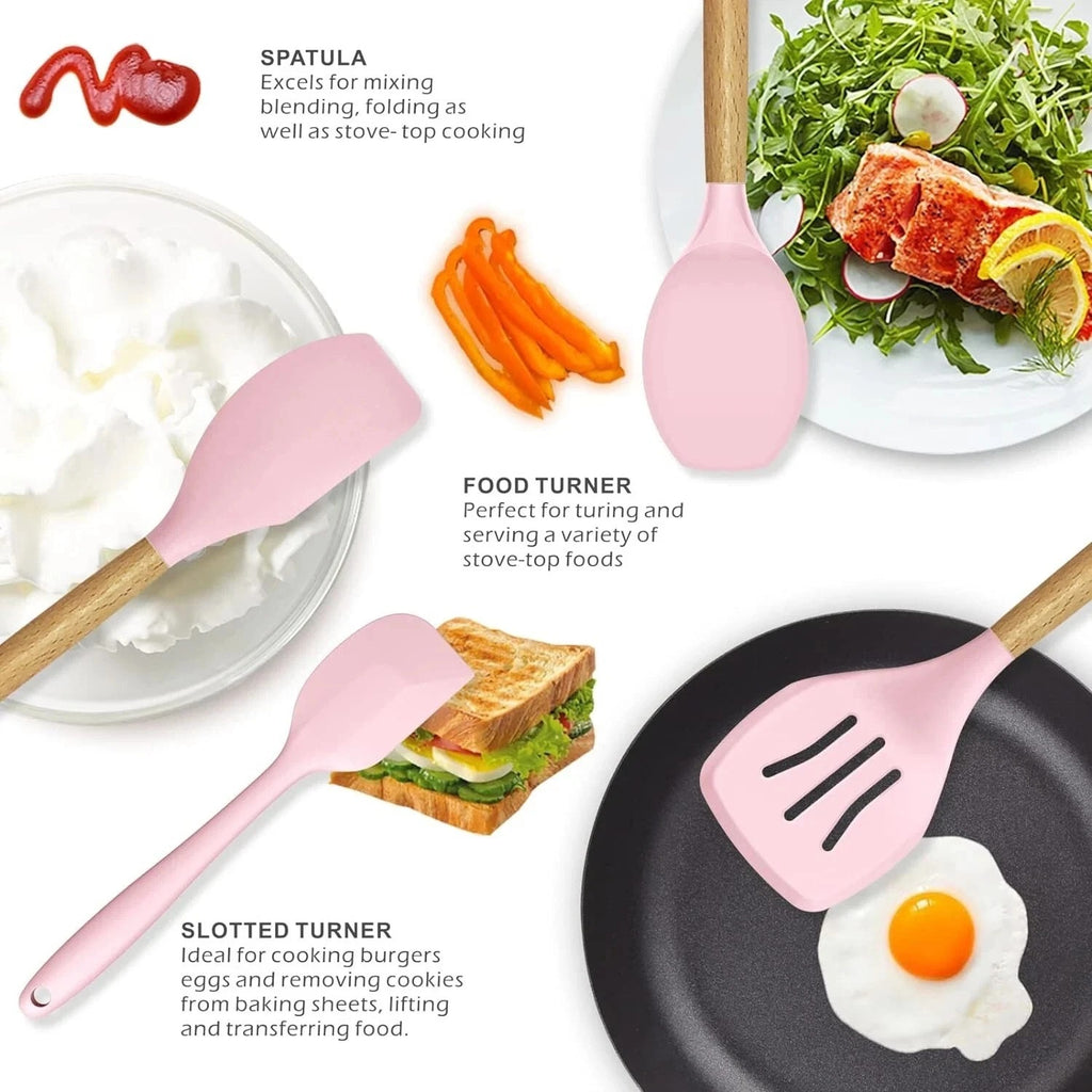 14-Piece Silicone Kitchen Utensils Set Non-stick Cooking Spoon and Baking Tools