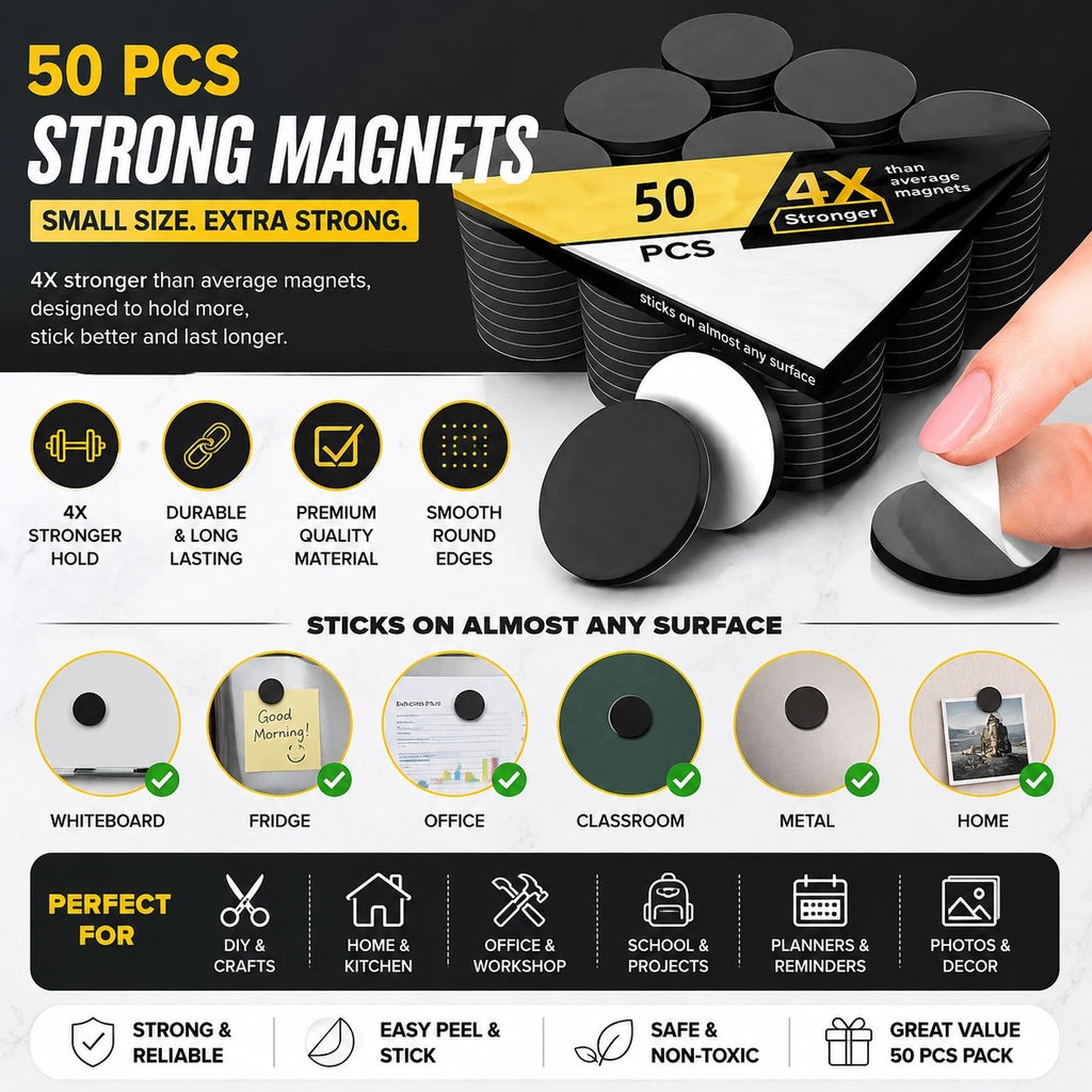 **Strong Self Adhesive Magnetic Discs – Black Round Craft Magnets for DIY, Fridge