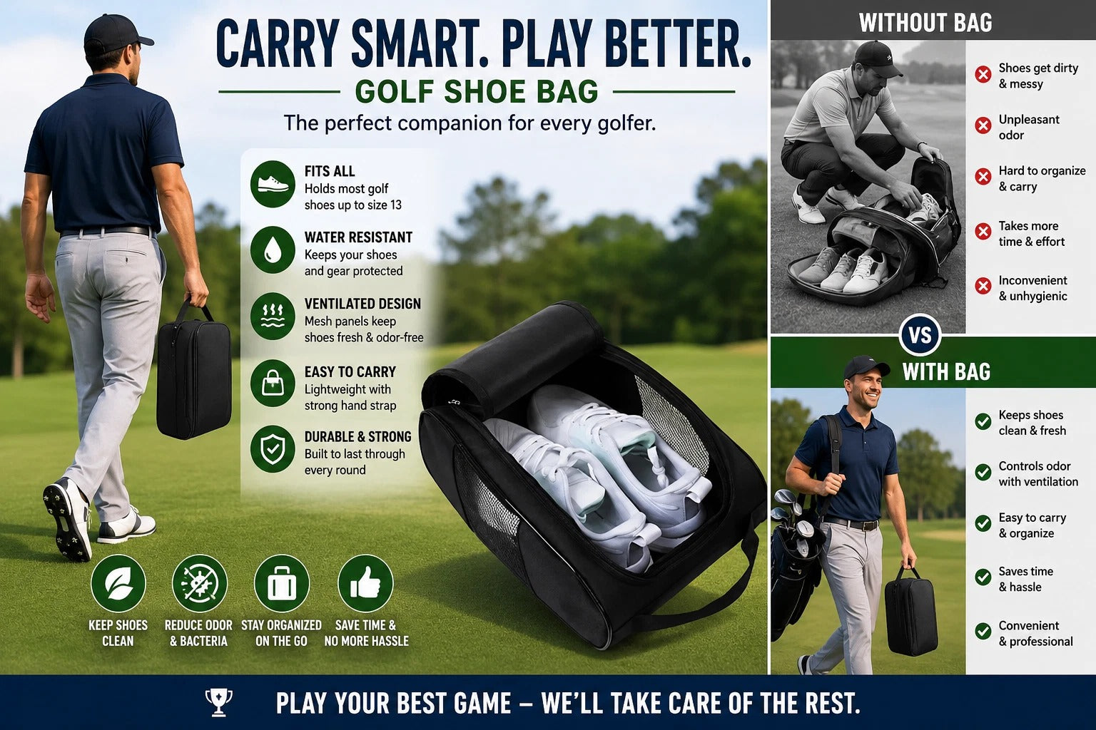 Portable Golf Shoe Bag - Oxford Cloth, Breathable Lightweight Carrier UK
