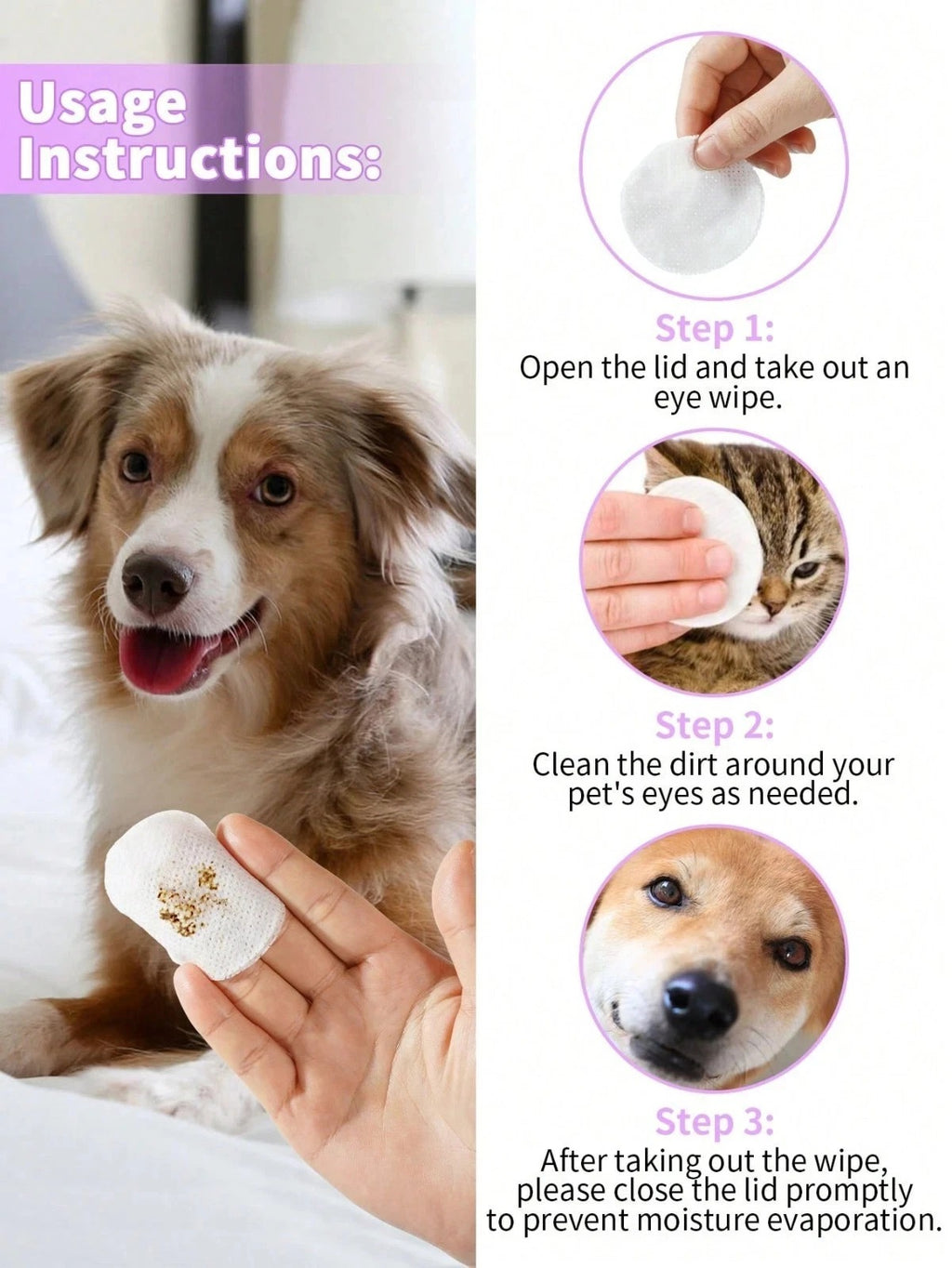 GJYC Pet Eye Wipes for Dogs & Cats – Gentle Tear Stain Remover Cleaning Wipes