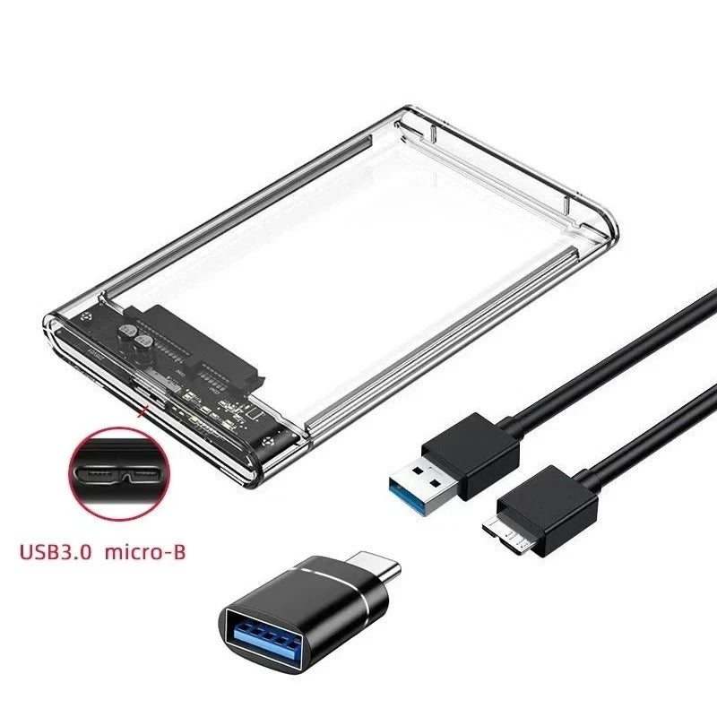2.5" USB 3.0 SATA External Hard Drive Enclosure Case Clear HDD SSD Caddy Adapter