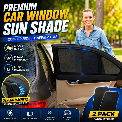 Black car window sun shade with magnetic fit, curved mesh shield (2 pack)