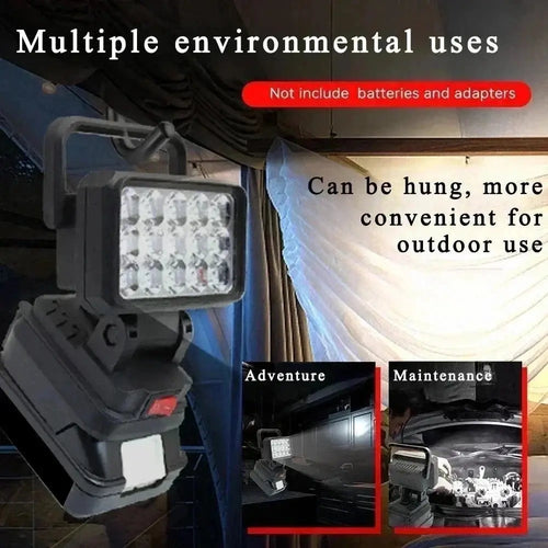 Portable LED work light with angled lamp head and compact base, black