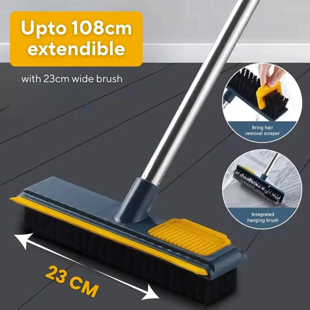 Long Floor Scrubbing Brush Long Handle Pole 2 in 1 Stiff Bristle Brush Squeegee