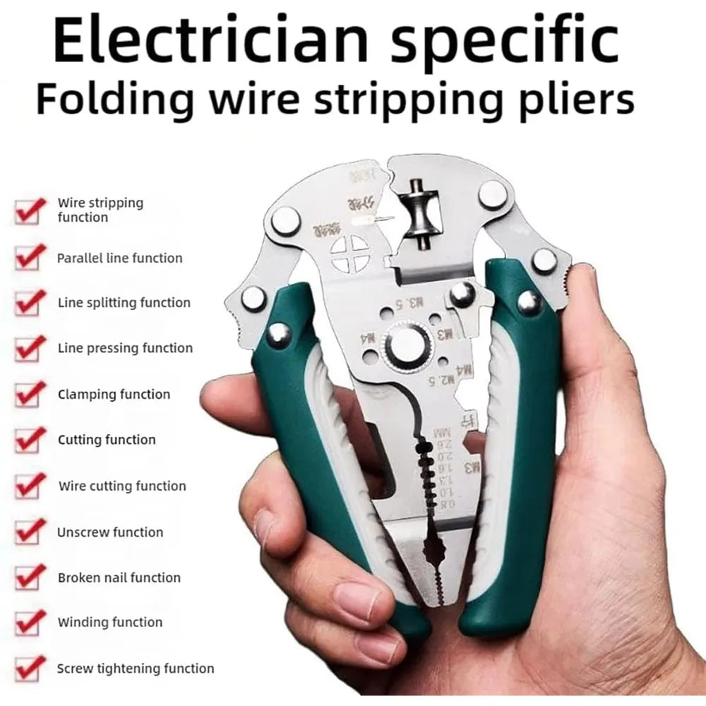 Foldable 18-in-1 Wire Stripping Pliers Crimping Tool - Multifunctional Electrician Pliers, Professional-Grade Electrician Tools