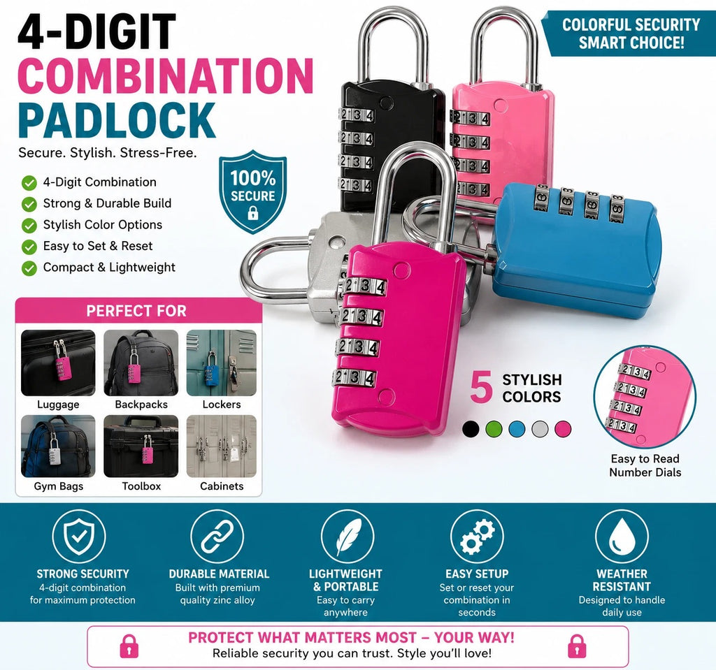 4 Digit Combination Padlock Heavy Duty Outdoor Lock Gym Travel Luggage Locker uk