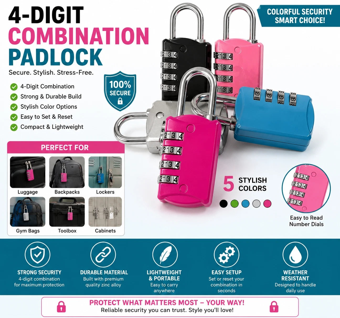 4 Digit Combination Padlock Heavy Duty Outdoor Lock Gym Travel Luggage Locker uk